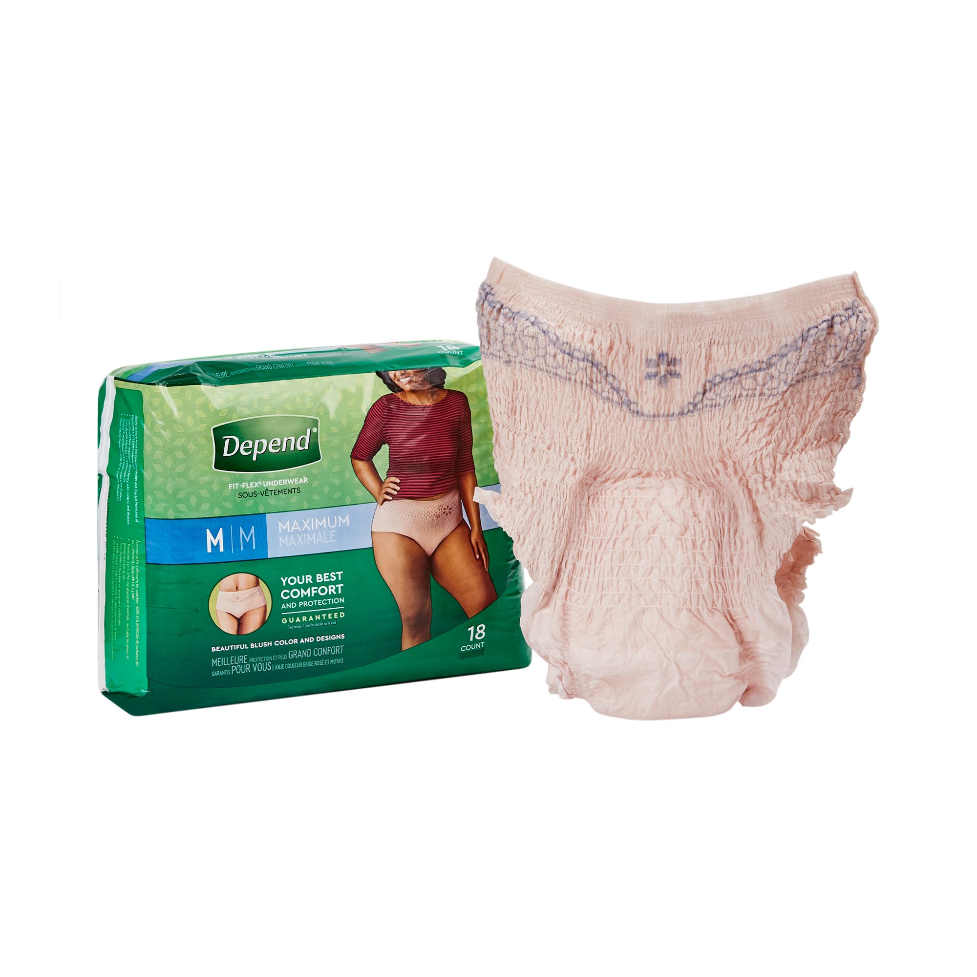 Depend Fit-Flex Incontinence Underwear For Women, Maximum Absorbency, M,  Blush, 18 Count